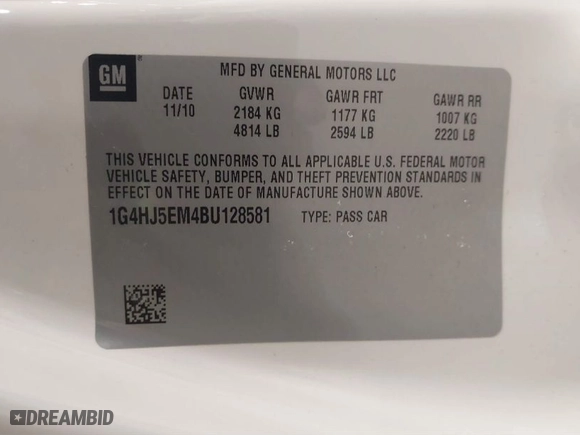 2011 Buick Lucerne CXL Premium with VIN 1G4HJ5EM4BU128581, listed as a IAAI auction lot 41387076 with 98,695 mi miles. Bid and sale history available at carsss.com. Image 9.