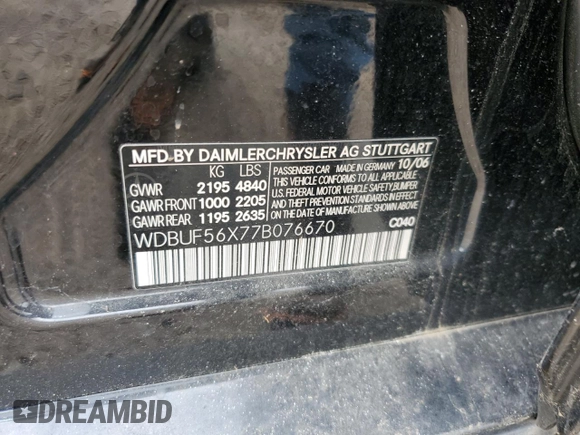 2007 Mercedes-Benz E 350 z VIN WDBUF56X77B076670, wystawiony jako Copart lot #57215685 z przebiegiem 143 428 mil mil oraz Szkoda całkowita • Salvage title. Historia ofert i sprzedaży dostępna na DreamBid. Obrazek 12.