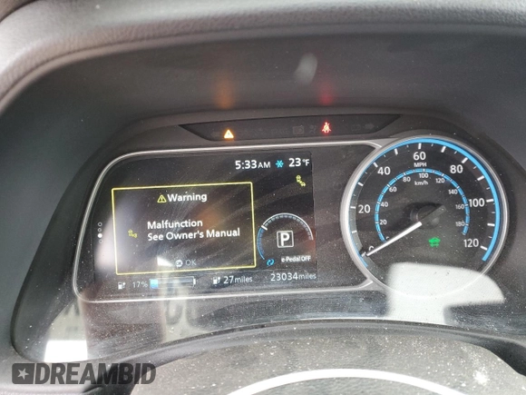 2020 Nissan LEAF SV Plus with VIN 1N4BZ1CP6LC301328, listed as a Copart auction lot 46263255 with 23,034 mi miles and Salvage Title. Bid and sale history available at DreamBid. Image 9.