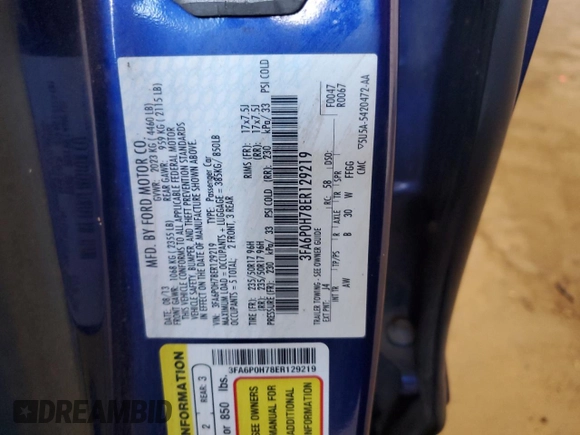 2014 Ford Fusion SE with VIN 3FA6P0H78ER129219, listed as a Copart auction lot 53871155 with 167,025 mi miles and Salvage Title. Bid and sale history available at carsss.com. Image 12.