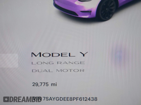 2023 Tesla Model Y Long Range with VIN 7SAYGDEE8PF612438, listed as a IAAI auction lot 41991145 with 29,775 mi miles and . Bid and sale history available at carsss.com. Image 7.