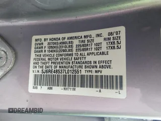 2007 Honda CR-V EX с VIN 5J6RE48537L012551, выставлен на аукционе IAAI как лот 42301619 с пробегом 153 224 миль миль и . История ставок и продаж доступна на DreamBid. Изображение 9.