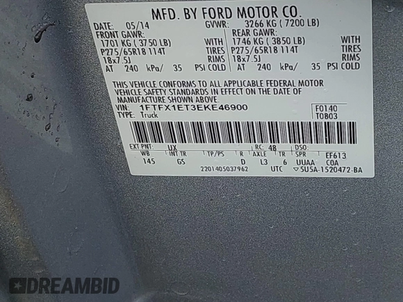 2014 Ford F-150 XL with VIN 1FTFX1ET3EKE46900, listed as a IAAI auction lot 41685367 with 115,849 mi miles. Bid and sale history available at carsss.com. Image 9.