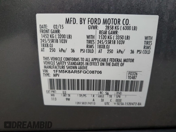 2015 Ford Utility Police Interceptor with VIN 1FM5K8AR5FGC08706, listed as a Copart auction lot 81642424 with 78,111 mi miles and Salvage Title. Bid and sale history available at carsss.com. Image 13.