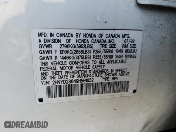 2009 Acura MDX Sport/Entertainment Pkg with VIN 2HNYD28849H501652, listed as a Copart auction lot 86827234 with 167,879 mi miles and Salvage Title. Bid and sale history available at carsss.com. Image 13.