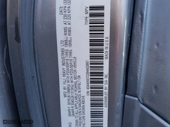 2009 Subaru Tribeca 7-Pass Ltd with VIN 4S4WX97D394403667, listed as a Copart auction lot 81355484 with 232188 miles and Salvage Title. Bid and sale history available at carsss.com. Image 13.