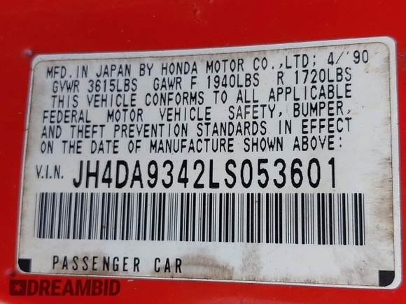 1990 Acura Integra z VIN JH4DA9342LS053601, wystawiony jako IAAI lot #42372497 z przebiegiem 200 237 mil mil oraz . Historia ofert i sprzedaży dostępna na DreamBid. Obrazek 9.
