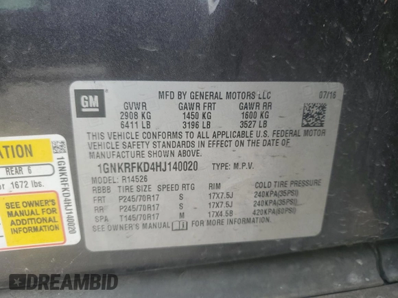 2017 Chevrolet Traverse LS with VIN 1GNKRFKD4HJ140020, listed as a Copart auction lot 51479875 with 102,017 mi miles and Salvage Title. Bid and sale history available at carsss.com. Image 13.