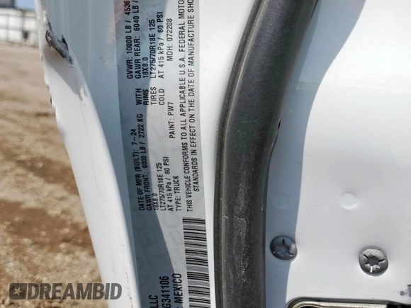 2024 Ram 2500 Laramie with VIN 3C6UR5FL1RG341106, listed as a Copart auction lot 58538335 with 25,283 mi miles and Salvage title. Bid and sale history available at DreamBid. Image 12.