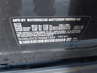 2019 BMW X6 sDrive35i z VIN 5UXKU0C57K0S97581, wystawiony jako IAAI lot #41322568 z przebiegiem 76 635 mil mil oraz . Historia ofert i sprzedaży dostępna na DreamBid. Obrazek 9.