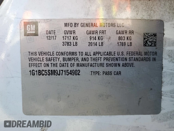 2018 Chevrolet Cruze LS with VIN 1G1BC5SM9J7154902, listed as a Copart auction lot 44809405 with 94,925 mi miles and Salvage Title. Bid and sale history available at DreamBid. Image 12.