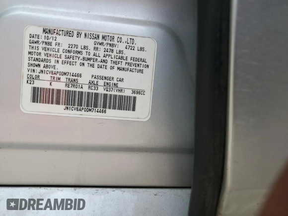 2013 Infiniti G37 Journey with VIN JN1CV6AP0DM714466, listed as a Copart auction lot 54339675 with 169,275 mi miles and Salvage Title. Bid and sale history available at DreamBid. Image 12.