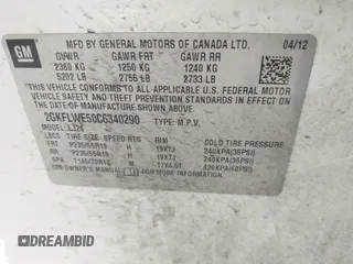 2012 GMC Terrain SLT-2 with VIN 2GKFLWE50C6340290, listed as a IAAI auction lot 41993692 with 272,171 mi miles. Bid and sale history available at carsss.com. Image 9.
