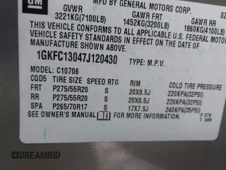 2007 GMC Yukon SLT with VIN 1GKFC13047J120430, listed as a IAAI auction lot 41659513 with 260,289 mi miles. Bid and sale history available at carsss.com. Image 9.