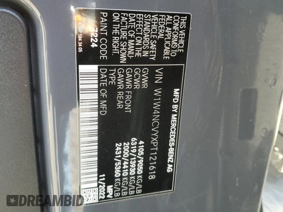2023 Mercedes-Benz Sprinter with VIN W1W4NCVYXPT121618, listed as a Copart auction lot 82211324 with 12,656 mi miles and Salvage Title. Bid and sale history available at DreamBid. Image 14.