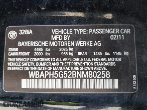 2011 BMW 3 Series 328i z VIN WBAPH5G52BNM80258, wystawiony jako IAAI lot #41763247 z przebiegiem 104 346 mil mil oraz . Historia ofert i sprzedaży dostępna na DreamBid. Obrazek 9.