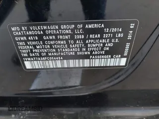 2015 Volkswagen Passat 1.8T Limited Edition with VIN 1VWAT7A36FC054484, listed as a IAAI auction lot 42078125 with 119,550 mi miles. Bid and sale history available at carsss.com. Image 9.