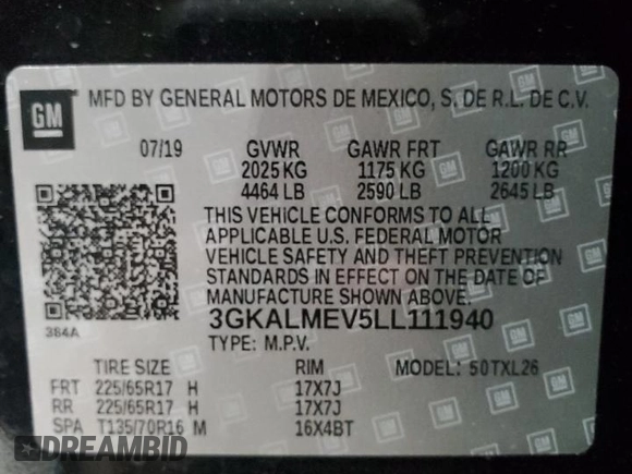 2020 GMC Terrain SLE с VIN 3GKALMEV5LL111940, выставлен на аукционе Copart как лот 58585795 с пробегом 51 476 миль миль и На запчасти • Non repairable. История ставок и продаж доступна на DreamBid. Изображение 13.