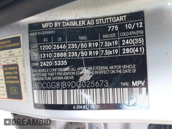 2013 Mercedes-Benz GLK 350 with VIN WDCGG8JB9DG025673, listed as a IAAI auction lot 42104497 with 164,583 mi miles and . Bid and sale history available at DreamBid. Image 9.