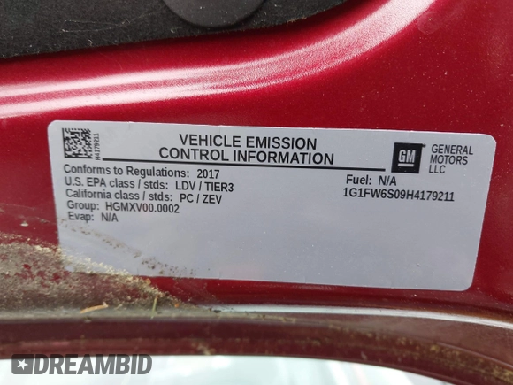 2017 Chevrolet Bolt EV LT with VIN 1G1FW6S09H4179211, listed as a IAAI auction lot 42252698 with 107,283 mi miles and . Bid and sale history available at DreamBid. Image 9.