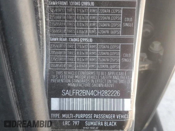 2012 Land Rover LR2 HSE with VIN SALFR2BN4CH282226, listed as a Copart auction lot 60675145 with Not provided miles and Salvage title. Bid and sale history available at DreamBid. Image 13.