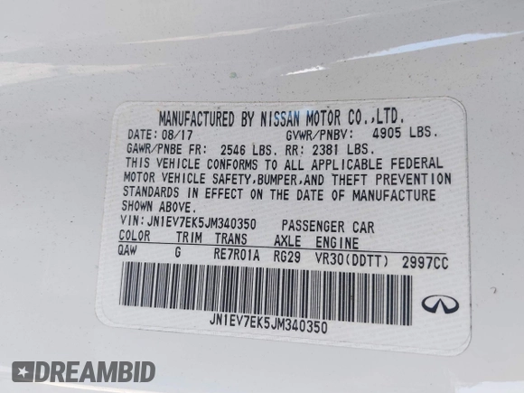 2018 Infiniti Q60 Luxe with VIN JN1EV7EK5JM340350, listed as a IAAI auction lot 41874749 with 71,946 mi miles and . Bid and sale history available at carsss.com. Image 9.