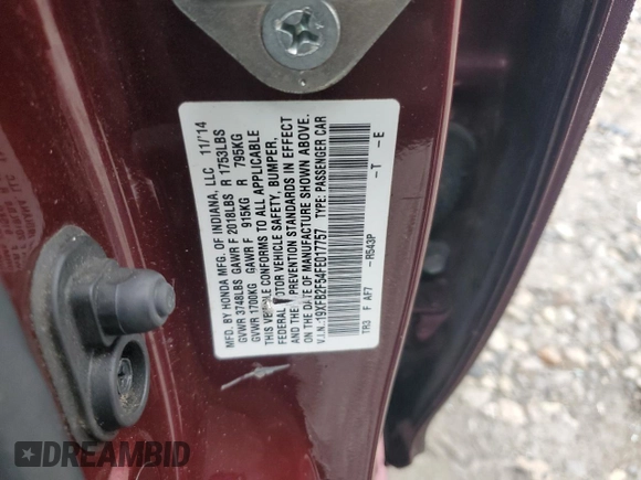 2015 Honda Civic LX with VIN 19XFB2F54FE017757, listed as a Copart auction lot 85159674 with 144,895 mi miles and Salvage Title. Bid and sale history available at carsss.com. Image 14.