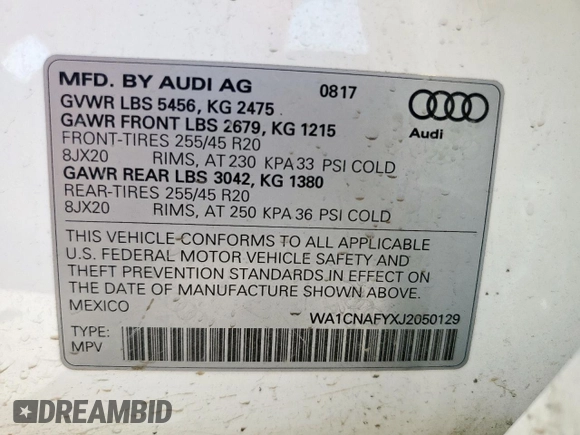 2018 Audi Q5 Prestige с VIN WA1CNAFYXJ2050129, выставлен на аукционе Copart как лот 61076625 с пробегом 116 174 миль миль и Списание • Salvage title. История ставок и продаж доступна на DreamBid. Изображение 13.
