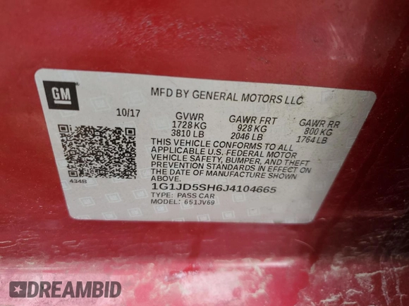 2018 Chevrolet Sonic LT z VIN 1G1JD5SH6J4104665, wystawiony jako Copart lot #55345805 z przebiegiem 45 607 mil mil oraz Szkoda całkowita • Salvage title. Historia ofert i sprzedaży dostępna na DreamBid. Obrazek 12.