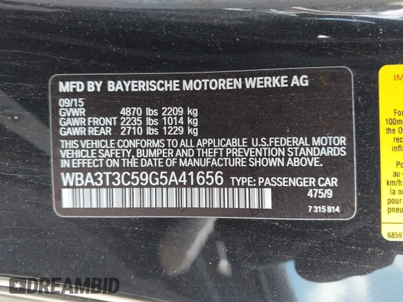 2016 BMW 4 Series 435i with VIN WBA3T3C59G5A41656, listed as a IAAI auction lot 42013298 with 129,666 mi miles and . Bid and sale history available at DreamBid. Image 9.