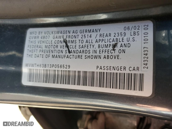 2003 Volkswagen Passat GLX with VIN WVWTH63B13P056529, listed as a Copart auction lot 80905134 with 191,183 mi miles and Salvage Title. Bid and sale history available at carsss.com. Image 12.