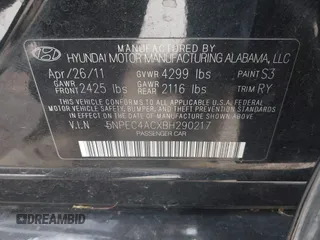 2011 Hyundai Sonata Limited with VIN 5NPEC4ACXBH290217, listed as a IAAI auction lot 41902803 with 196,332 mi miles and . Bid and sale history available at DreamBid. Image 9.