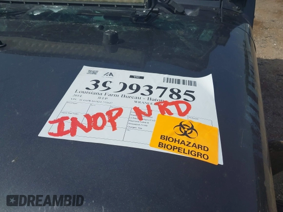 2014 Jeep Wrangler Sport with VIN 1C4AJWAGXEL233647, listed as a IAAI auction lot 39993785 with Not Provided miles and . Bid and sale history available at DreamBid. Image 8.