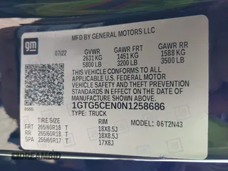 2022 GMC Canyon 2WD Elevation with VIN 1GTG5CEN0N1258686, listed as a IAAI auction lot 41290113 with 32,939 mi miles. Bid and sale history available at carsss.com. Image 9.