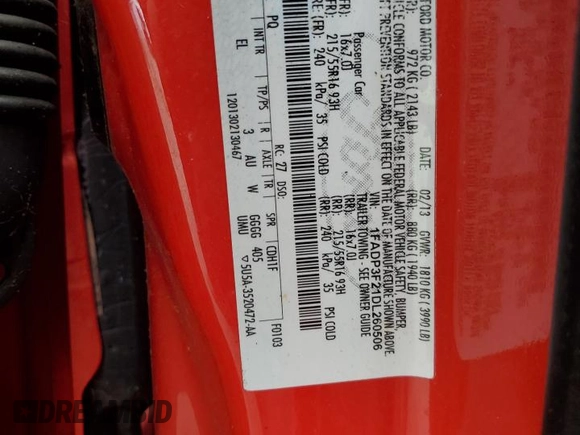 2013 Ford Focus SE with VIN 1FADP3F21DL260506, listed as a Copart auction lot 59738725 with 164,166 mi miles and Clean title. Bid and sale history available at DreamBid. Image 12.