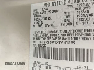 1999 Ford Ranger XL with VIN 1FTYR10V1XTA41899, listed as a IAAI auction lot 41654635 with 150,444 mi miles. Bid and sale history available at carsss.com. Image 9.
