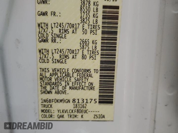2016 Nissan NV S with VIN 1N6BF0KM9GN813175, listed as a Copart auction lot 86347244 with 236,143 mi miles and Salvage Title. Bid and sale history available at carsss.com. Image 12.