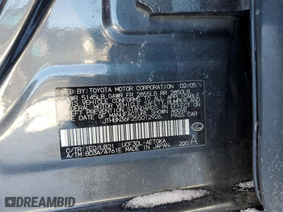 2005 Lexus LS 430 with VIN JTHBN36F255012926, listed as a Copart auction lot 45208135 with 197,570 mi miles and Salvage Title. Bid and sale history available at carsss.com. Image 14.