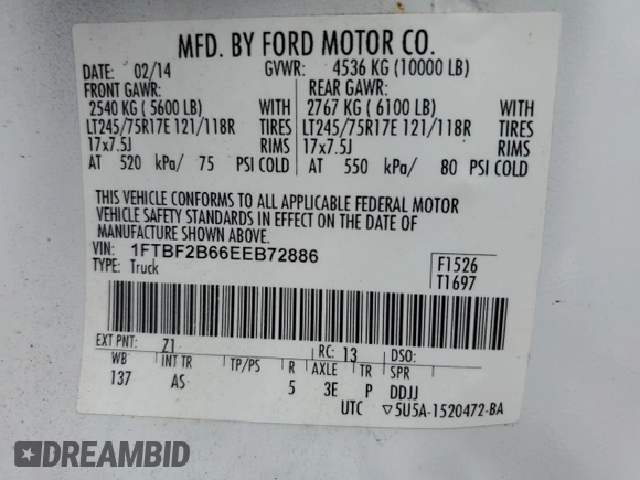 2014 Ford Super Duty F-250 SRW XL with VIN 1FTBF2B66EEB72886, listed as a Copart auction lot 53053355 with 40,925 mi miles and Salvage Title. Bid and sale history available at carsss.com. Image 13.