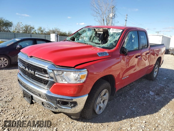 2020 Ram 1500 Big Horn with VIN 1C6SRFBT7LN130106, listed as a Copart auction lot 76715524 with 66,335 mi miles and Salvage Title. Bid and sale history available at carsss.com. Image 1.