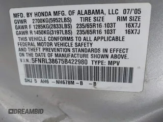 2005 Honda Odyssey EX-L with VIN 5FNRL38675B422980, listed as a IAAI auction lot 41680392 with 188,145 mi miles. Bid and sale history available at carsss.com. Image 9.
