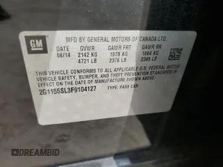 2015 Chevrolet Impala LTZ with VIN 2G1155SL3F9104127, listed as a Copart auction lot 47153325 with 117,590 mi miles and Salvage Title. Bid and sale history available at DreamBid. Image 14.