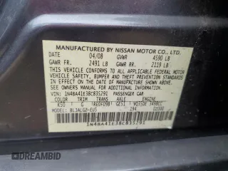 2008 Nissan Maxima 3.5 SL with VIN 1N4BA41E38C835291, listed as a Copart auction lot 76480174 with 0 mi miles and Salvage Title. Bid and sale history available at carsss.com. Image 13.