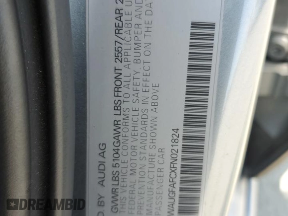 2015 Audi A6 Premium Plus with VIN WAUGFAFCXFN021824, listed as a Copart auction lot 60576435 with 164,019 mi miles and Clean title. Bid and sale history available at DreamBid. Image 12.