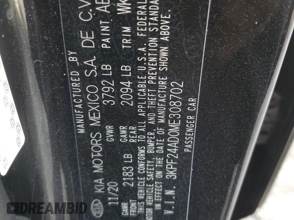 2021 Kia Forte LXS z VIN 3KPF24AD0ME308702, wystawiony jako Copart lot #57252185 z przebiegiem 103 836 mil mil oraz Nie do naprawy • Non repairable. Historia ofert i sprzedaży dostępna na DreamBid. Obrazek 14.
