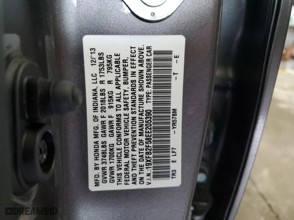 2014 Honda Civic Sedan LX with VIN 19XFB2F58EE205390, listed as a Copart auction lot 51830745 with 81,918 mi miles and Salvage Title. Bid and sale history available at carsss.com. Image 13.