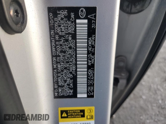 2010 Lexus HS 250h with VIN JTHBB1BA5A2012552, listed as a Copart auction lot 41705875 with 194,195 mi miles and Salvage Title. Bid and sale history available at DreamBid. Image 12.