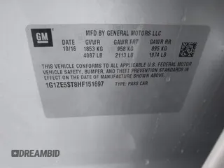 2017 Chevrolet Malibu LT with VIN 1G1ZE5ST8HF151697, listed as a IAAI auction lot 42101344 with 146,903 mi miles and . Bid and sale history available at DreamBid. Image 9.