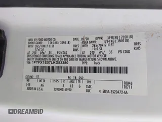 2020 Ford F-150 XL with VIN 1FTFX1E57LKD83380, listed as a IAAI auction lot 42482384 with 189,081 mi miles and . Bid and sale history available at DreamBid. Image 9.