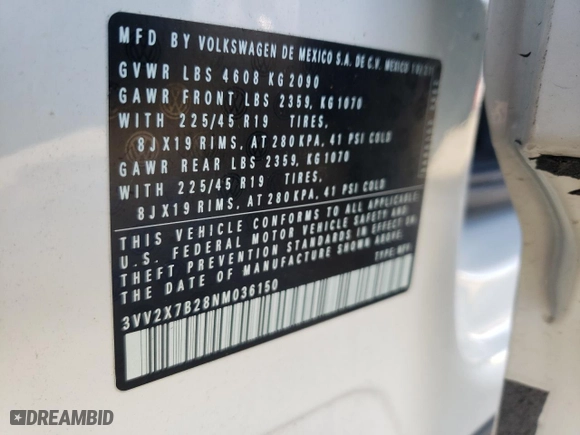 2022 Volkswagen Taos SEL with VIN 3VV2X7B28NM036150, listed as a Copart auction lot 87421434 with 19,258 mi miles and Salvage Title. Bid and sale history available at carsss.com. Image 15.